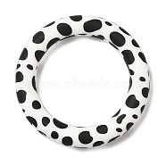 Food Grade Eco-Friendly Silicone Pendants, Ring with Cow Pattern, White, 65x10mm, Hole: 4mm(SIL-M001-01M)