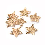 Brass Micro Pave Clear Cubic Zirconia Pendants, Star, Real 18K Gold Plated, 22.5x21.5x2.5mm, Hole: 0.8mm(KK-F808-11G)