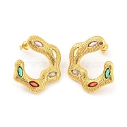 Rack Plating Brass Stud Earrings. with Colorful Cubic Zirconia, Long-Lasting Plated, Cadmium Free & Lead Free, Real 18K Gold Plated, 27.5x3mm(EJEW-K263-10G)