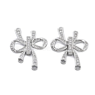 Brass Micro Pave Clear Cubic Zirconia Fold Over Clasps, Bowknot, Platinum, 32x35x5mm, Hole: 1mm and 2x1.5mm(KK-B125-02P)