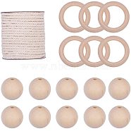 DIY Jewelry, Wood Linking Rings, Round Wood Beads and Round Cotton Twist Threads Cords, 49~50x8mm, Hole: 33~34mm(DIY-PH0016-44)