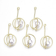Rack Plating Alloy Wire Wrapped Pendants, with ABS Plastic Imitation Pearl, Cadmium Free & Lead Free, Light Gold, 44~47x23~25x15~18mm, Hole: 1.8mm(PALLOY-S132-149LG-RS)