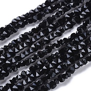 Glass Beads Strands, Faceted, Rounded Rectangle, Black, 3x4.5x3.5mm, Hole: 0.8mm, about 149pcs/strand, 17.32 inch(44cm)(EGLA-L021-A01)