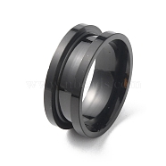 Titanium Steel Grooved Finger Ring, Electrophoresis Black, Inner Diameter: 17mm(RJEW-WH0004-32B-EB)