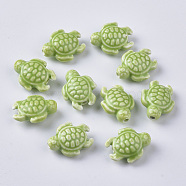 Handmade Porcelain Beads, Bright Glazed Porcelain Style, Tortoise, Yellow Green, 19x15x8.5mm, Hole: 2mm(X-PORC-T005-001B)