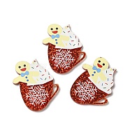 Christmas Translucent Resin Pendants, Glitter Cup Charms for Christmas Party Decoration, Gingerbread Man, 46x38x2.5mm, Hole: 1.2mm(RESI-K019-09D)