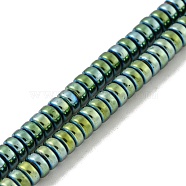 Electroplated Synthetic Non-magnetic Hematite Beads Strands, Disc, Heishi Beads, Green Plated, 4.5x2mm, Hole: 1mm, about 189~191pcs/strand, 15.55''~15.83''(39.5~40.1cm)(G-K361-A01-02)