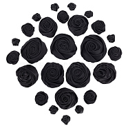 WADORN 26Pcs 4 Style Satin Cloth Ornament Accessories, 3D Rose Flower Appliques, Black, 14.5~63x19~63x17~34mm(FIND-WR0011-22B)