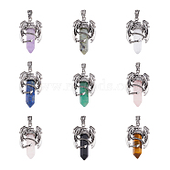 9Pcs 9 Styles Gemstone Pointed Pendants, Faceted Bullet Charms, with Rack Plating Platinum Tone Alloy Dragon Findings, Cadmium Free & Lead Free, 39~41x24~25x13~14mm, Hole: 4x8mm, 1pc/style(G-DC0001-33)