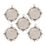 Tibetan Style Alloy Pendant Cabochon Settings, Cadmium Free & Lead Free, Flat Round, Antique Silver, Tray: 30mm, 48x43x3mm, Hole: 3mm(X-TIBEP-N003-55AS)