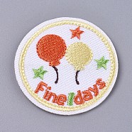 Computerized Embroidery Cloth Iron On/Sew On Patches, Costume Accessories, Flat Round with Ballon & Word Fine day, Orange, 42x42x1mm(DIY-D030-A02)