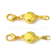 Zinc Alloy Magnetic Clasps, with Lobster Clasps, Extender for Jewelry Making, Flat Round with Heart, Golden, 34x9x5mm, Hole: 2mm(PALLOY-YW0001-83G)
