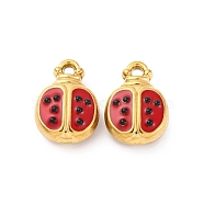 304 Stainless Steel Enamel Pendants, Ion Plating(IP), Real 18K Gold Plated, Ladybug, Red, 16.5x12x6.5mm, Hole: 1.8mm(STAS-B085-41G)