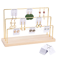 3-Tier Iron Earring Display Organizer Holder, with Bisque Wood Base and 28Pcs Display Cards, Golden, Finish Product: 10.8x34x20cm, about 32pcs/set(EDIS-WH0029-25)