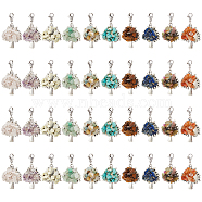 4 Sets 10 Styles Mixed Stone Chip Beads Pendant Decorations Sets, Alloy Tree Pendant Decorations with 304 Stainless Steel Lobster Claw Clasps, Antique Silver & Stainless Steel Color, 39mm, Pendant: 28x24x4.5mm, 10pcs/set(HJEW-UN0001-13)