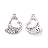 Brass Micro Pave Cubic Zirconia Charms, with Jump Rings, Hollow Asymmetrical Heart Charm, Platinum, 15x11x2.5mm, Hole: 3.2mm(KK-E068-VF181)