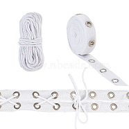 ARRICRAFT Cotton Herringbone Ribbon, Eyelet Twill Tape, with Cotton String Threads, for Clothing Accessories, White, Ribbons: 25mm, Hole: 8mm, about 5 yards(4.572m), Threads: 3mm, 10m(OCOR-AR0001-51B)
