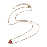 Red Heart Glass Pendant Necklace, with 304 Stainless Steel Cable Chains, Golden, 17.28 inch(43.9cm)(AJEW-Z025-03RG)