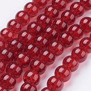Crackle Glass Beads Strands, Round, Dark Red, 8mm, Hole: 1.3~1.6mm, about 100pcs/strand, 31.4 inch(X-CCG-Q001-8mm-18)