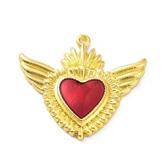 Alloy Enamel Pendants, Golden, Heart with Wing Charm, Golden, 36x40x4mm, Hole: 1.8mm(ENAM-P252-11G)