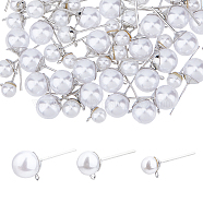 84Pcs 3 Size 304 Stainless Steel Stud Earring Findings, with Acrylic Imitation Pearl Beads & Horizontal Loops, 90Pcs Plastic Ear Nuts, Stainless Steel Color, 17~19.5x6.5~9mm, Hole: 0.8~1mm, 28Pcs/size(STAS-FH0002-20P)