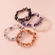 Chip Natural Gemstone Beaded Stretch Bracelets, with Antique Silver Plated Alloy Tube Bails, 53mm(BJEW-JB02148)