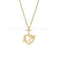 Brass Pave Crystal Rhinestone Pendant Necklaces for Wowen, Golden, Heart, 15.35 inch(39cm), Pendant: 14.1x14.9mm(GP4865-1)
