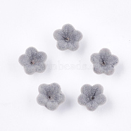 Flocky Acrylic Bead Caps, 5-Petal, Flower, Light Grey, 12x12x7.5mm, Hole: 1mm(X-OACR-T005-02-02)