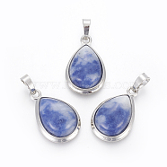 Natural Sodalite Pendants, with Brass Findings, teardrop, Platinum, 26x16~17x8~10mm, Hole: 8x5mm(G-L512-C05)