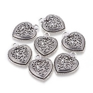 Tibetan Style Filigree Heart Alloy Pendants, Cadmium Free & Nickel Free & Lead Free, Antique Silver, 30x24.5x4.5mm, Hole: 4mm(X-TIBEP-Q048-024-FF)