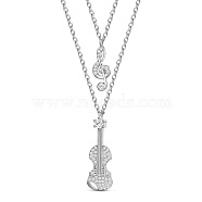 SHEGRACE Rhodium Plated 925 Sterling Silver Tiered Necklaces, with Grade AAA Cubic Zirconia, Violin and Musical Note, Platinum, 15 inch~17.32 inch(38~44cm)(JN895A)