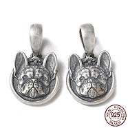 Thai Sterling Silver Pendants, French Bulldog Charms, with S925 Stamp, Antique Silver, 24.5mm, Hole: 7.5x5mm(STER-NH0005-01AS)