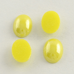 Pearlized Plated Opaque Glass Cabochons, Oval, Yellow, 13x10x5mm(X-PORC-S804-10x14-11)