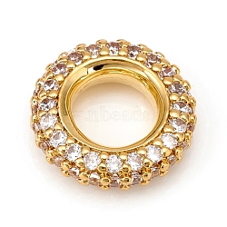 Brass Micro Pave Cubic Zirconia European Beads, Large Hole Beads, Ring, Clear, Golden, 12x3mm, Hole: 6mm(KK-D160-59G)