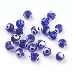 Handmade Lampwork Beads, Evil Eye, Blue, 6mm, Hole: 2mm(DT251J-3)