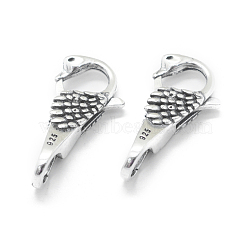 Thai 925 Sterling Silver Lobster Claw Clasps, Bird, Antique Silver, 26x13x7mm, Hole: 6mm and 4.5mm(STER-L055-055AS)