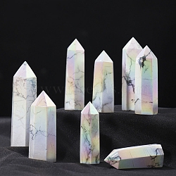 Point Tower Electroplate Natural Howlite Healing Stone Wands, for Reiki Chakra Meditation Therapy Decors, Hexagonal Prism, 40~50mm(PW-WG41958-01)