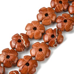 Natural Red Jasper Beads Strands, Flower, 14x14x5.5mm, Hole: 1.2mm, about 29pcs/strand, 14.80''(37.6cm)(G-H023-B04-01)