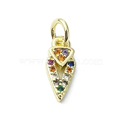 Brass Micro Pave Cubic Zirconia Pendants, with Jump Ring, Real 18K Gold Plated, Arrows Charm, Colorful, 12x5x2mm, Hole: 3mm(KK-H475-54G-01)