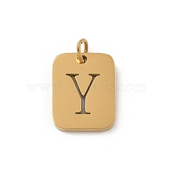 304 Stainless Steel Charms, with Jump Ring, Golden, Rectangle with Letter Charm, Letter Y, 12.5x9.5x1.5mm, Hole: 3mm(STAS-R001-01G-Y)