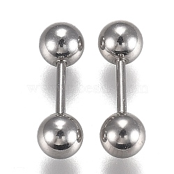 Tarnish Resistant 304 Stainless Steel Ball Stud Earrings, Barbell Cartilage Earrings, Stainless Steel Color, 13~14x4mm, Pin: 1mm, 24pairs/set(EJEW-H113-02P-C)