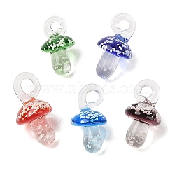 Handmade Luminous Lampwork Pendants, Mixed Color, Mushrooms, about 15mm wide, 25mm long, hole: 3mm(DA135J)