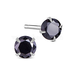 SHEGRACE 925 Sterling Silver Four Pronged Ear Studs, with AAA Cubic Zirconia, Black, 7mm(JE420F-03)