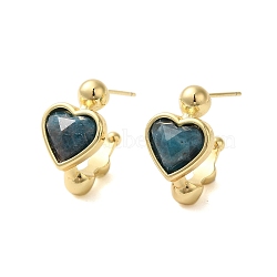 Natural Apatite Heart Stud Earrings, with Ion Plating(IP) Golden Plated Brass Findings, 925 Sterling Silver Pin, 20.5x12mm(EJEW-K287-01G-03)