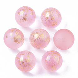 Transparent Spray Painted Frosted Glass Beads, with Golden Foil, No Hole/Undrilled, Round, Pearl Pink, 14mm(GLAA-N035-05D-07)