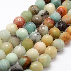 Faceted Natural Flower Amazonite Beads Strands, Round, 10mm, Hole: 1.2mm, about 37pcs/strand, 14.8 inch(G-F364-13-10mm)