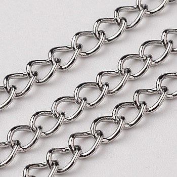 304 Stainless Steel Twisted Chains Curb Chain, Soldered, Stainless Steel Color, 4x3x0.6mm