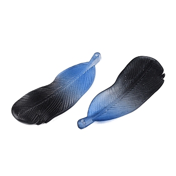 Two Tone Frosted Acrylic Pendants, Feather Shapes, Black, 46.5x17x3.5mm, Hole: 1.4mm