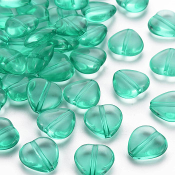 Transparent Acrylic Beads, Heart, Turquoise, 13.5x13.5x5.5mm, Hole: 1.5mm, about 775pcs/500g