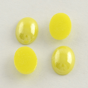 Pearlized Plated Opaque Glass Cabochons, Oval, Yellow, 13x10x5mm
